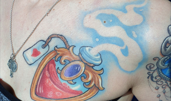 tattoo-spb female color healed neotraditional 8hours tattoo breast heart bottle custom design