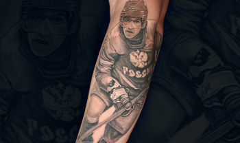 tattoo-spb male blackngrey healed 8hours realistic tattoo forearm hockey custom design