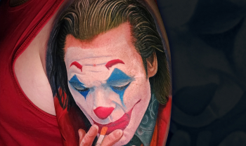 tattoo-spb male color fresh 2sessions realistic tattoo shoulder smoking joker CPL