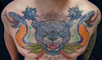 tattoo-spb male color fresh 3 sessions tattoo breast new school black panther snake mace custom design CPL