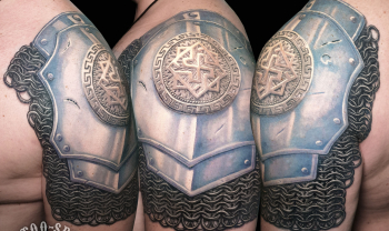 tattoo-spb male color some sessions shoulder healed tattoo armor realistic style custom design