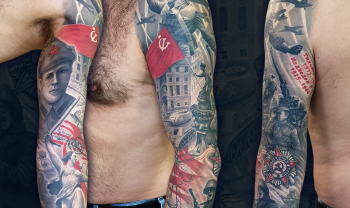 tattoo-spb male healed black`n`grey some sessions tattoo sleeve world war 2 theme custom design